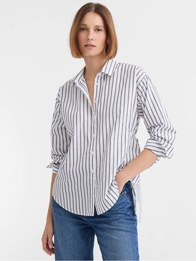 LOFT Striped Poplin Cutout Back Tunic Shirt